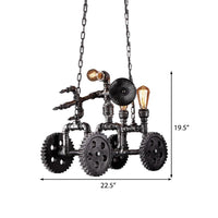 Antique Silver 3 Lights Chandelier Light Fixture Industrial Metal Gear Pendant Lamp with Robot - Rebooters