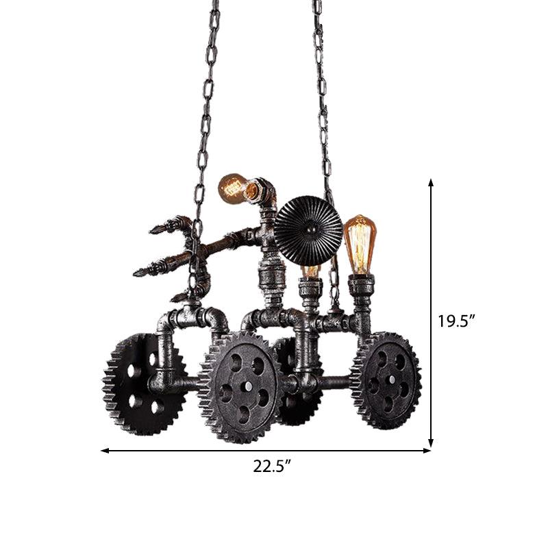 Antique Silver 3 Lights Chandelier Light Fixture Industrial Metal Gear Pendant Lamp with Robot - Rebooters
