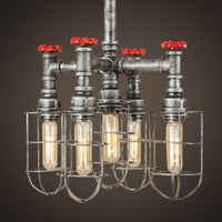 5 Lights Ceiling Light Industrial Caged Amber Glass Chandelier - Rebooters