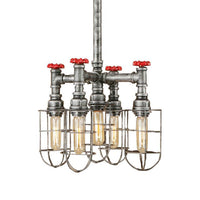 5 Lights Ceiling Light Industrial Caged Amber Glass Chandelier - Rebooters