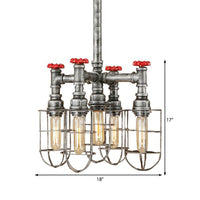 5 Lights Ceiling Light Industrial Caged Amber Glass Chandelier - Rebooters