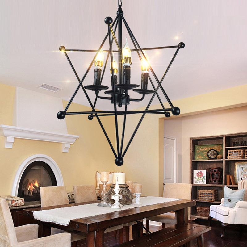 4-Light Metal Hanging Chandelier Industrial Black Candle Fixture - Rebooters