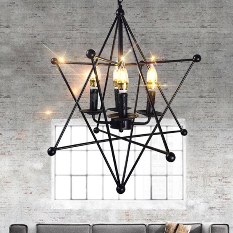 4-Light Metal Hanging Chandelier Industrial Black Candle Fixture - Rebooters
