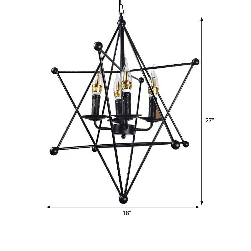4-Light Metal Hanging Chandelier Industrial Black Candle Fixture - Rebooters