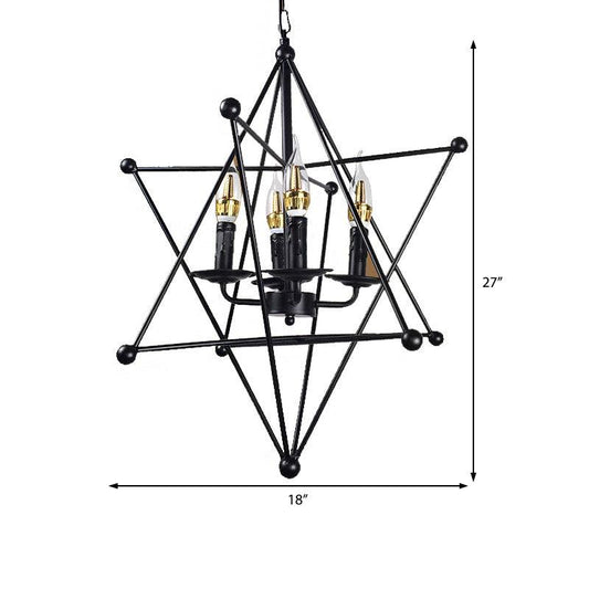 4-Light Metal Hanging Chandelier Industrial Black Candle Fixture - Rebooters