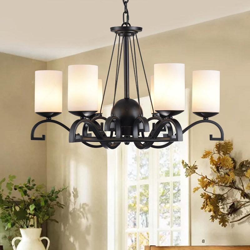 3/6 Lights Chandelier Light with Cylinder Frosted Glass Shade Black Ceiling Lamp - Rebooters