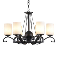 3/6 Lights Chandelier Light with Cylinder Frosted Glass Shade Black Ceiling Lamp - Rebooters