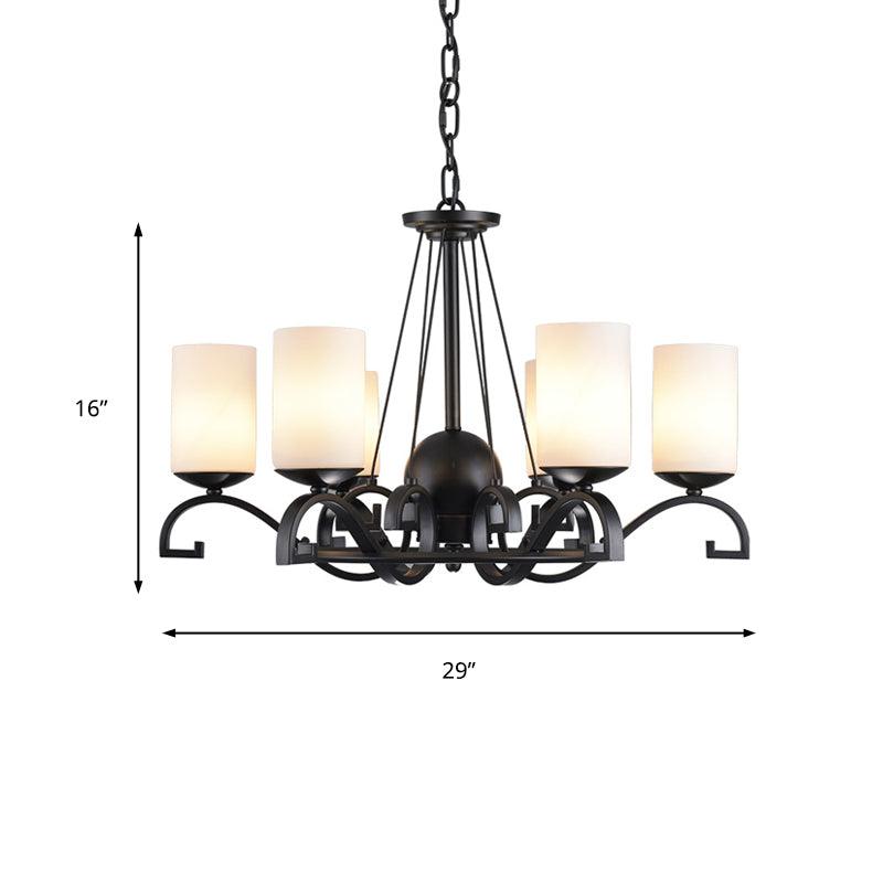 3/6 Lights Chandelier Light with Cylinder Frosted Glass Shade Black Ceiling Lamp - Rebooters