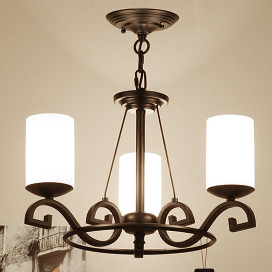 3/6 Lights Chandelier Light with Cylinder Frosted Glass Shade Black Ceiling Lamp - Rebooters