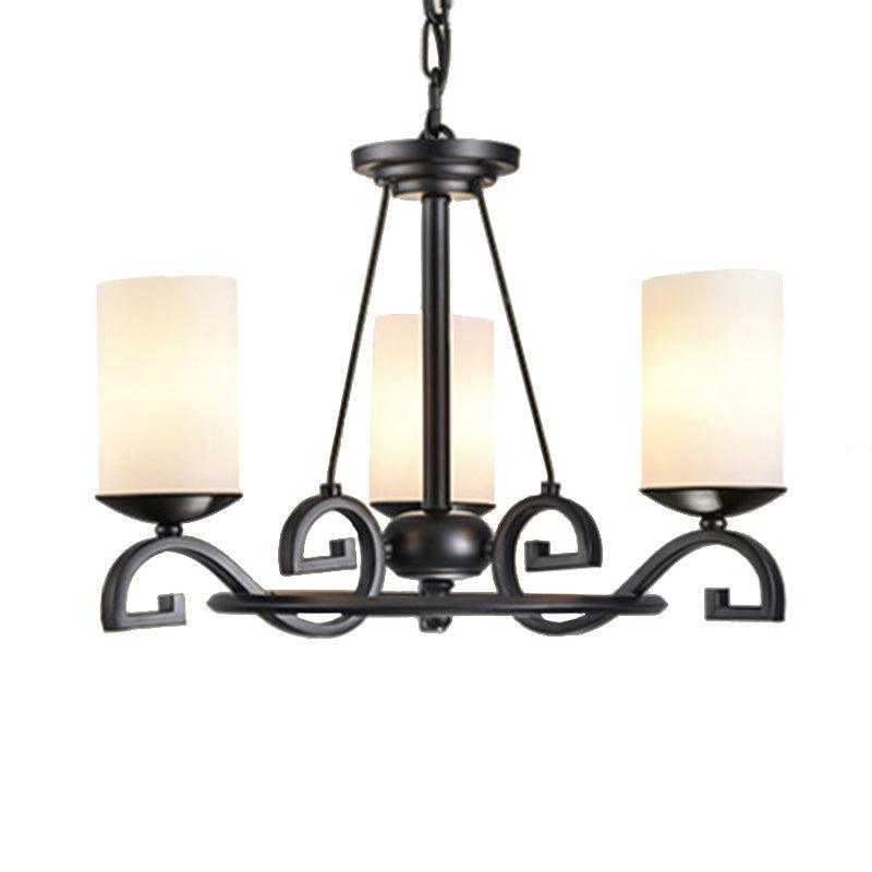 3/6 Lights Chandelier Light with Cylinder Frosted Glass Shade Black Ceiling Lamp - Rebooters