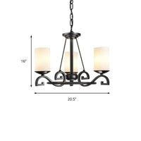 3/6 Lights Chandelier Light with Cylinder Frosted Glass Shade Black Ceiling Lamp - Rebooters
