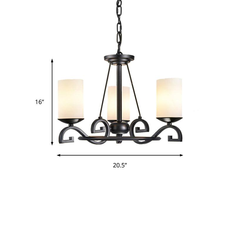 3/6 Lights Chandelier Light with Cylinder Frosted Glass Shade Black Ceiling Lamp - Rebooters