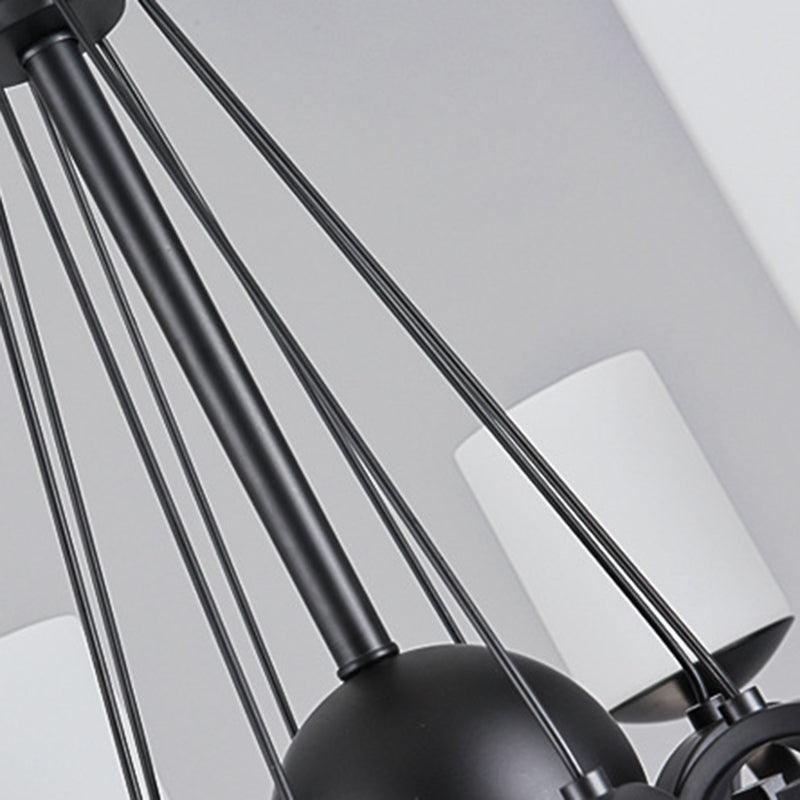 3/6 Lights Chandelier Light with Cylinder Frosted Glass Shade Black Ceiling Lamp - Rebooters