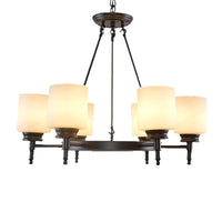 3/6 Lights Frosted Glass Chandelier Traditional Black Wheel Dining Room Fixture - Rebooters