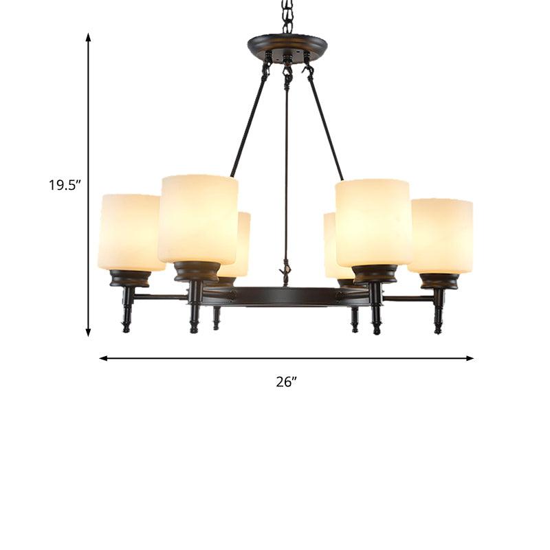 3/6 Lights Frosted Glass Chandelier Traditional Black Wheel Dining Room Fixture - Rebooters