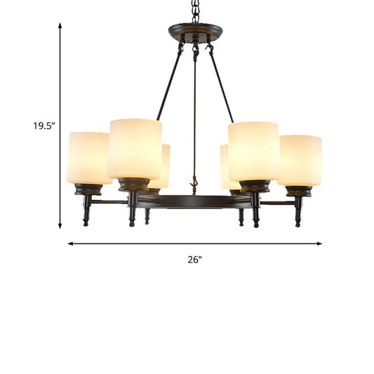 3/6 Lights Frosted Glass Chandelier Traditional Black Wheel Dining Room Fixture - Rebooters