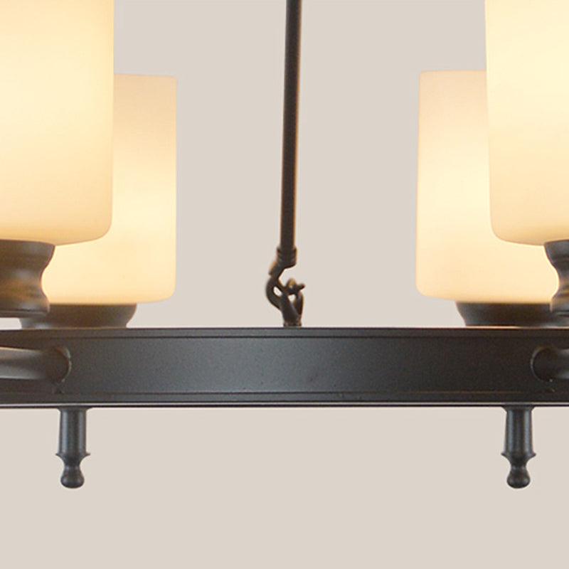 3/6 Lights Frosted Glass Chandelier Traditional Black Wheel Dining Room Fixture - Rebooters