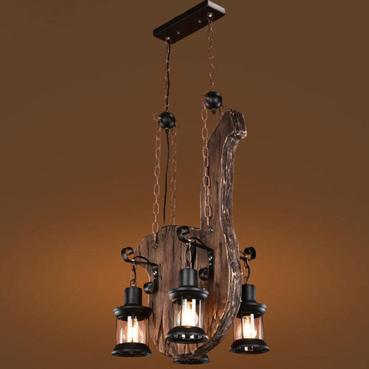 4-Light Lantern Chandelier Industrial Black Clear Glass Pendant - Rebooters