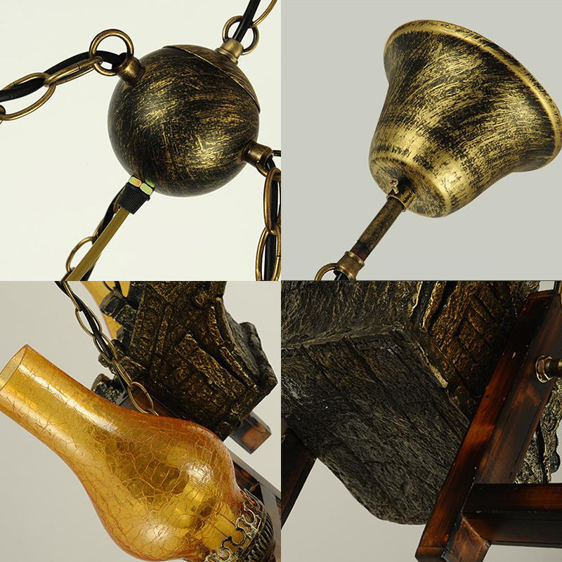 Yellow Crackle Glass Bronze Pendant Lamp 4-Light Chandelier - Rebooters