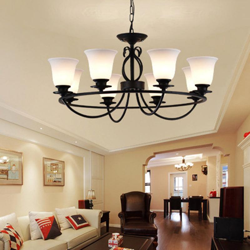 Bell Frosted Glass Chandelier Lighting Traditional 3/6/8 Lights Black - Rebooters