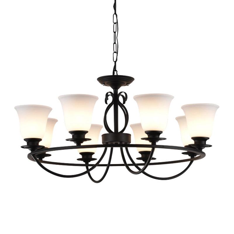 Bell Frosted Glass Chandelier Lighting Traditional 3/6/8 Lights Black - Rebooters