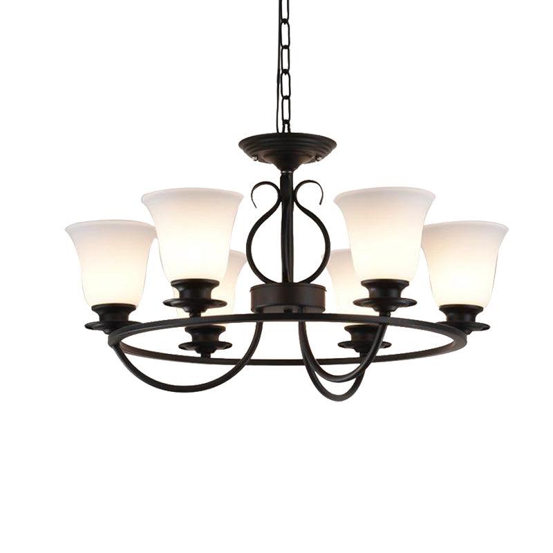 Bell Frosted Glass Chandelier Lighting Traditional 3/6/8 Lights Black - Rebooters