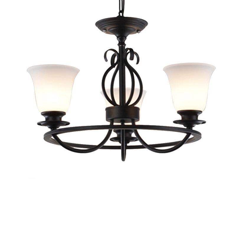Bell Frosted Glass Chandelier Lighting Traditional 3/6/8 Lights Black - Rebooters