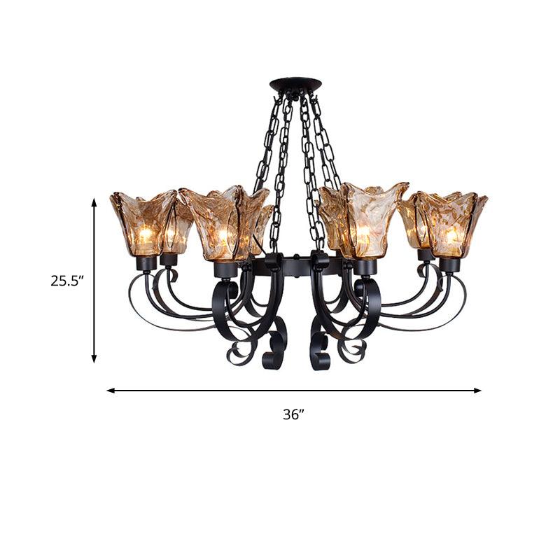 3/6/8 Bulbs Ceiling Lamp Scroll Amber Glass Classic Chandelier - Rebooters
