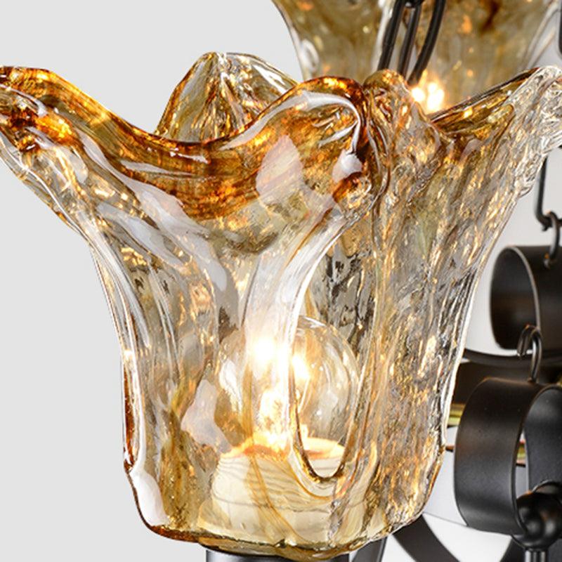3/6/8 Bulbs Ceiling Lamp Scroll Amber Glass Classic Chandelier - Rebooters