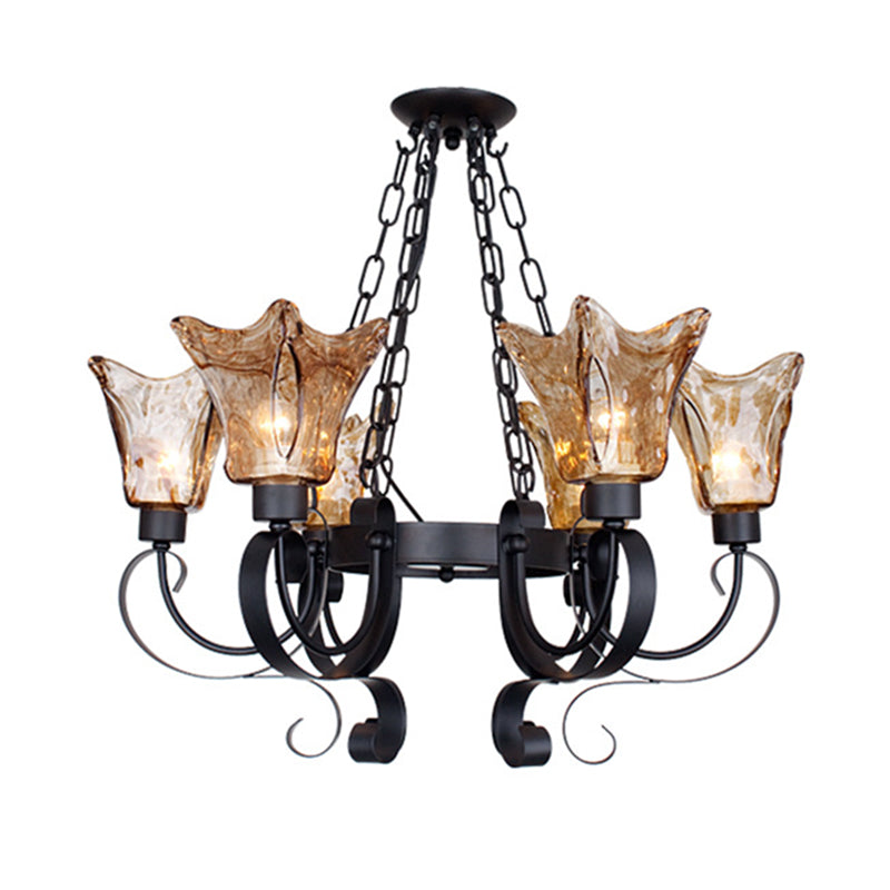 3/6/8 Bulbs Ceiling Lamp Scroll Amber Glass Classic Chandelier - Rebooters