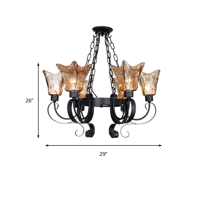 3/6/8 Bulbs Ceiling Lamp Scroll Amber Glass Classic Chandelier - Rebooters