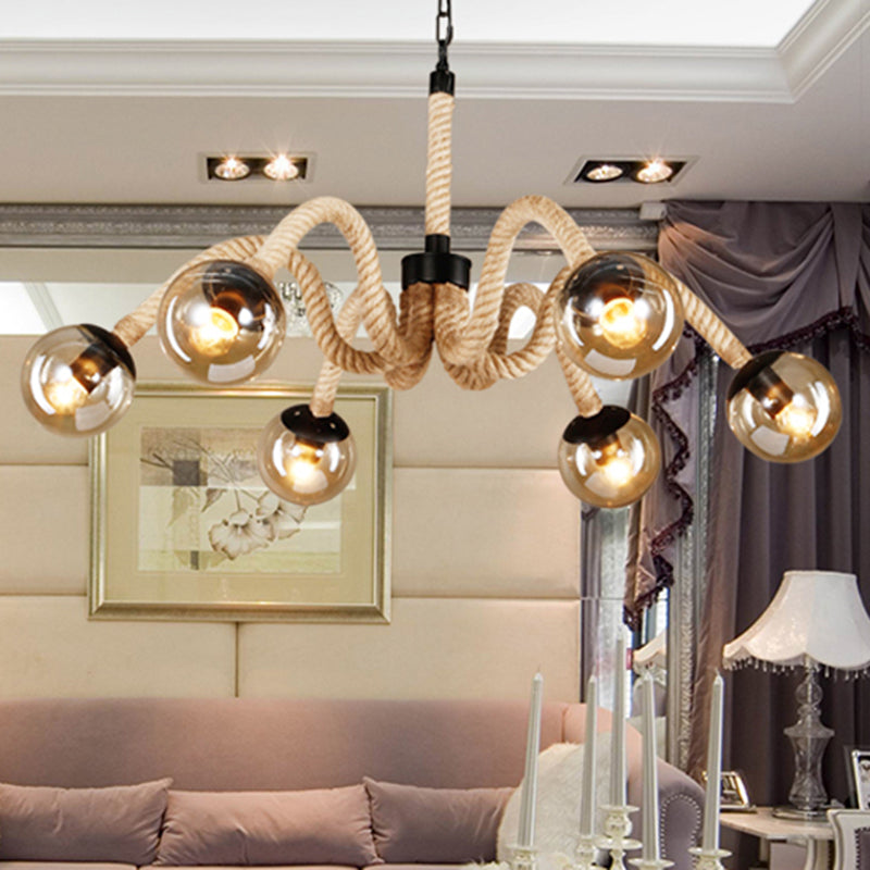 Radial Rope Chandelier Light Traditional 6 Lights Pendant - Rebooters