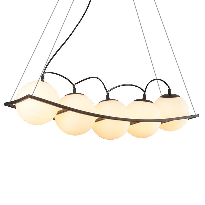 Globe Bedroom Pendant Chandelier Traditional Opal Glass 3/5 Lights Black Hanging Fixture - Rebooters