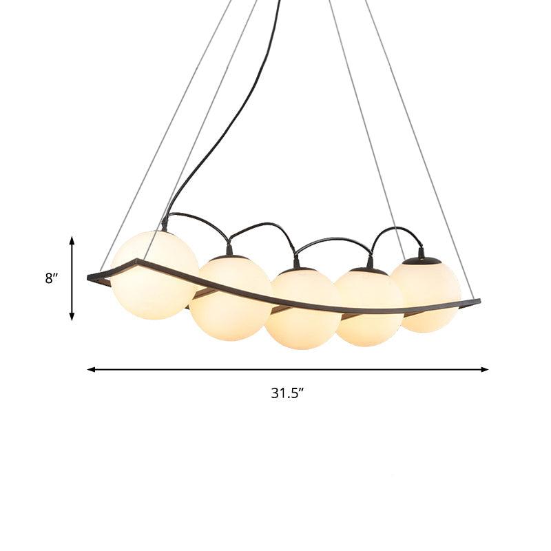 Globe Bedroom Pendant Chandelier Traditional Opal Glass 3/5 Lights Black Hanging Fixture - Rebooters