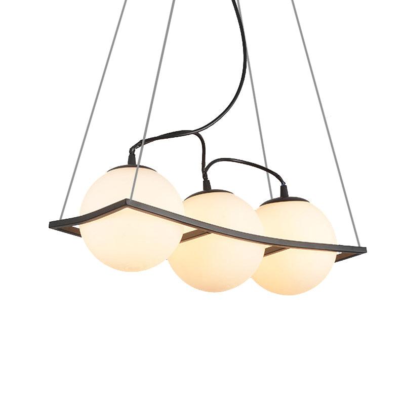 Globe Bedroom Pendant Chandelier Traditional Opal Glass 3/5 Lights Black Hanging Fixture - Rebooters