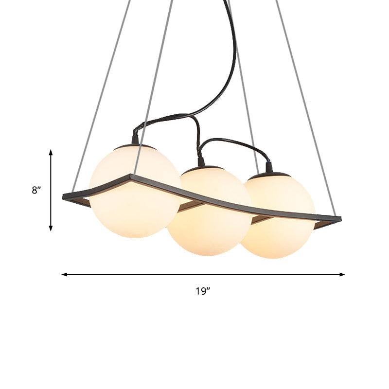 Globe Bedroom Pendant Chandelier Traditional Opal Glass 3/5 Lights Black Hanging Fixture - Rebooters