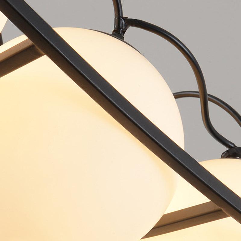 Globe Bedroom Pendant Chandelier Traditional Opal Glass 3/5 Lights Black Hanging Fixture - Rebooters