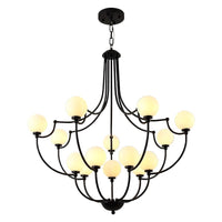 Black 14 Lights Chandelier Light Fixture Traditional Frosted Glass Molecular Pendant Lamp - Rebooters