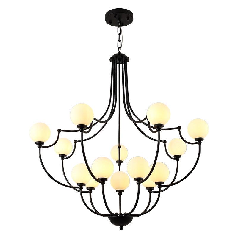 Black 14 Lights Chandelier Light Fixture Traditional Frosted Glass Molecular Pendant Lamp - Rebooters