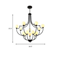 Black 14 Lights Chandelier Light Fixture Traditional Frosted Glass Molecular Pendant Lamp - Rebooters