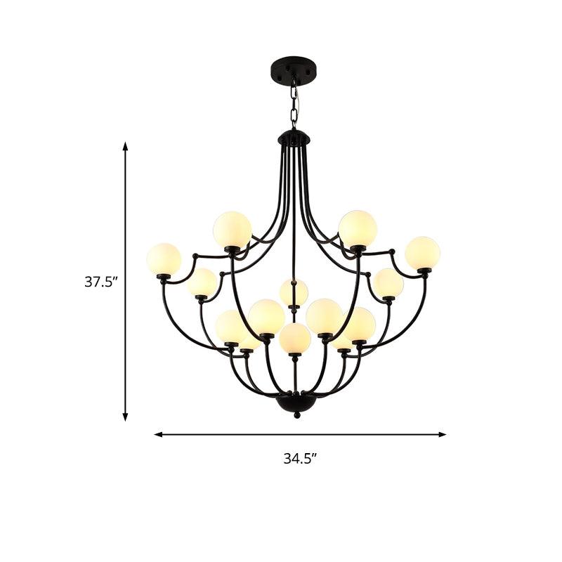 Black 14 Lights Chandelier Light Fixture Traditional Frosted Glass Molecular Pendant Lamp - Rebooters