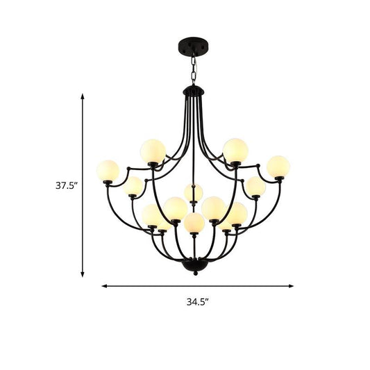 Black 14 Lights Chandelier Light Fixture Traditional Frosted Glass Molecular Pendant Lamp - Rebooters