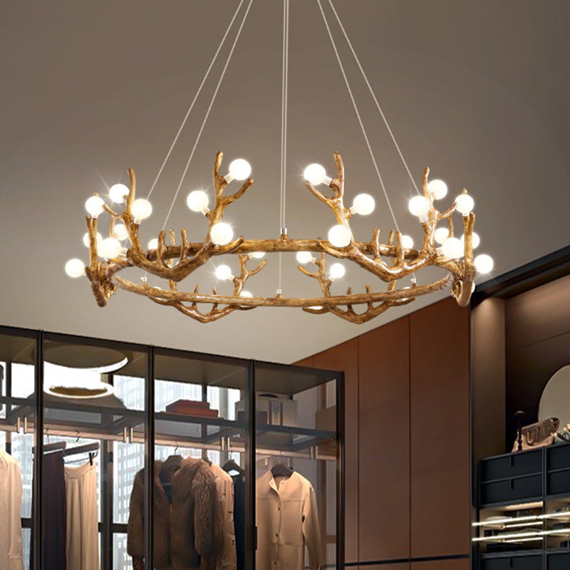 Antler Living Room Ceiling Lighting Vintage Resin Brown LED Chandelier - Rebooters