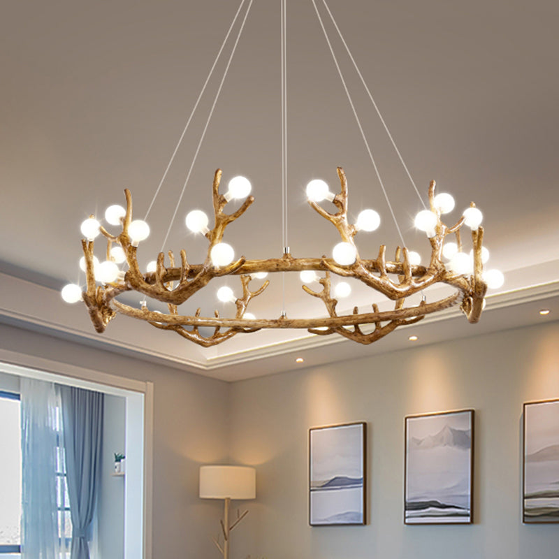 Antler Living Room Ceiling Lighting Vintage Resin Brown LED Chandelier - Rebooters