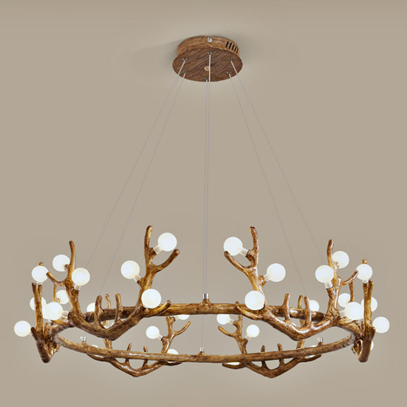 Antler Living Room Ceiling Lighting Vintage Resin Brown LED Chandelier - Rebooters