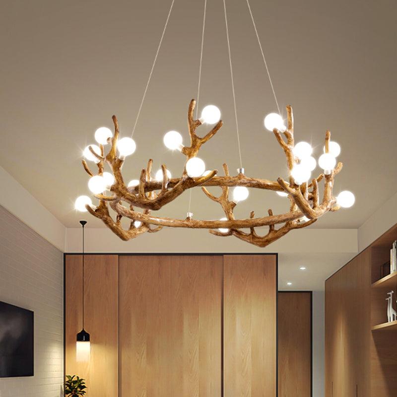 Antler Living Room Ceiling Lighting Vintage Resin Brown LED Chandelier - Rebooters