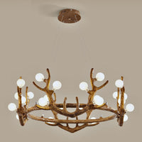 Antler Living Room Ceiling Lighting Vintage Resin Brown LED Chandelier - Rebooters