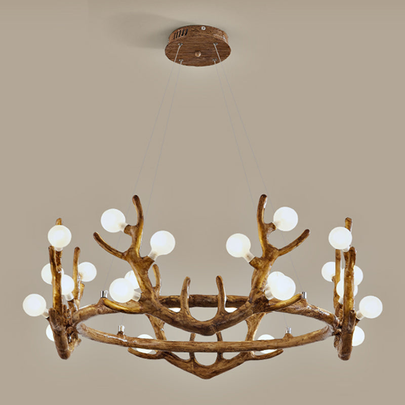 Antler Living Room Ceiling Lighting Vintage Resin Brown LED Chandelier - Rebooters