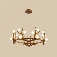Antler Living Room Ceiling Lighting Vintage Resin Brown LED Chandelier - Rebooters