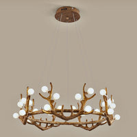 Antler Living Room Ceiling Lighting Vintage Resin Brown LED Chandelier - Rebooters
